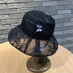 Breathable Summer Bucket Hat Butterfly Decor Fisherman Cap