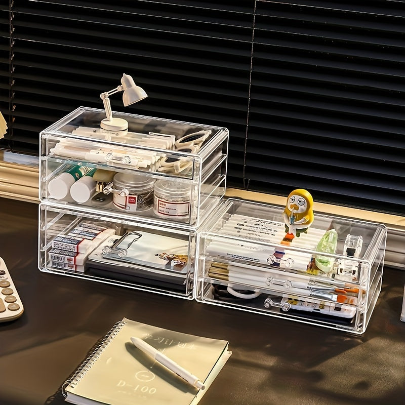 Clear Desktop Makeup Organizer With Drawers Dustproof Vanity Organizer