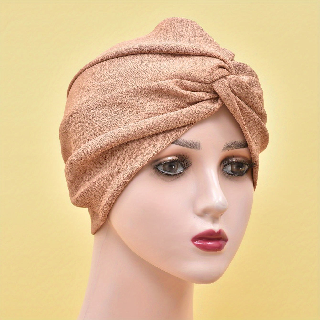 Pleated Turban Cap Solid Head Wrap Elastic Chemo Cap Ramadan Beanie Bonnet
