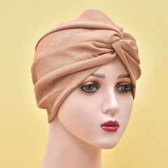 Pleated Turban Cap Solid Head Wrap Elastic Chemo Cap Ramadan Beanie Bonnet