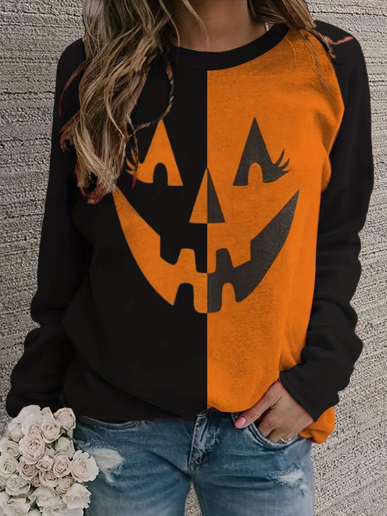Halloween Block Pullover Sweatshirt for Women