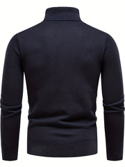 Men's Turtle Neck Knitted Sweater Solid Mid Stretch Pullover for Fall Winter