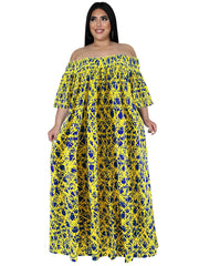 Graphic Print Off Shoulder Maxi Dress Plus Medium Stretch