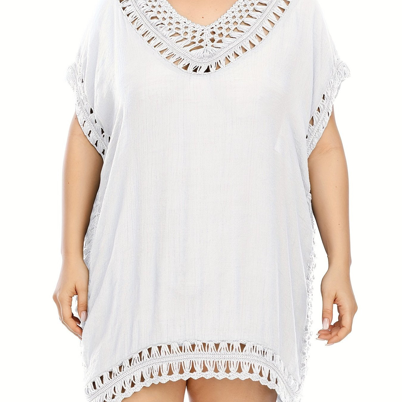 Solid Hollow Out Cover Ups Women's Plus Sexy Round Neck