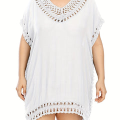 Solid Hollow Out Cover Ups Women's Plus Sexy Round Neck