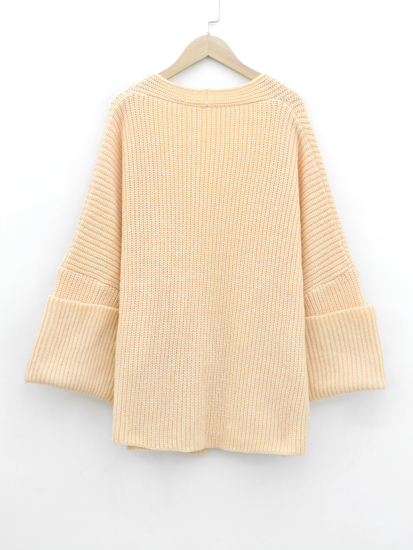 Solid Long Sleeve Open Front Cardigan With Pockets
