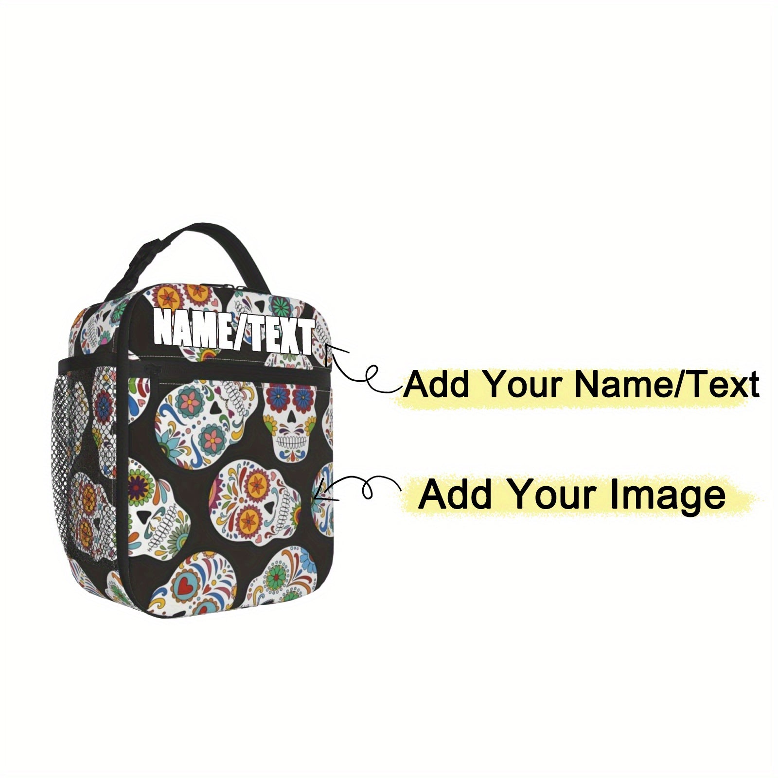Personalized Sugar Skull Lunch Bag Insulated Leakproof Thermal High Capacity