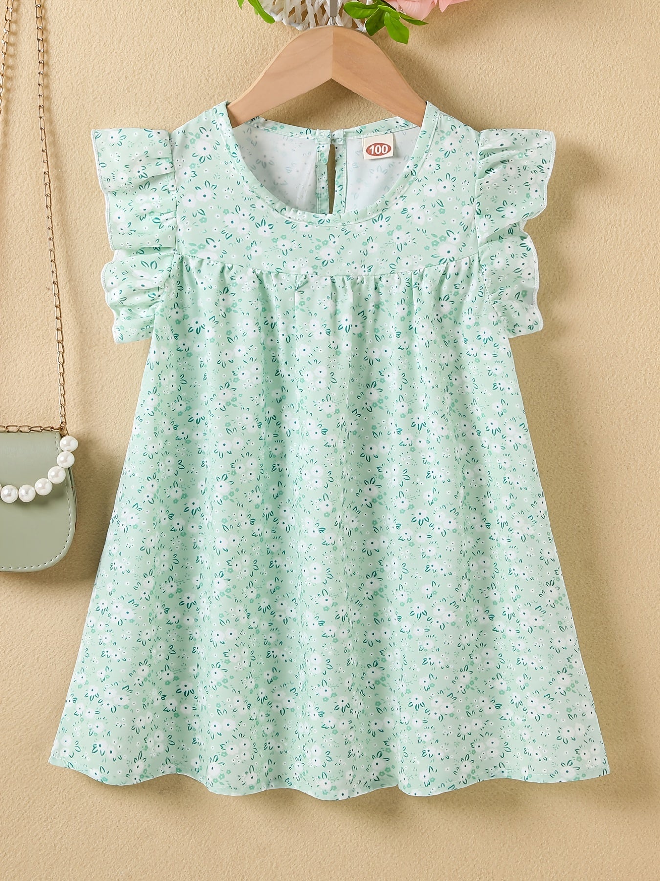 Girls Floral Dress Round Neck Sleeveless Ruffles Princess Dress Kids Summer Clot