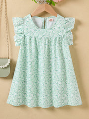 Girls Floral Dress Round Neck Sleeveless Ruffles Princess Dress Kids Summer Clot