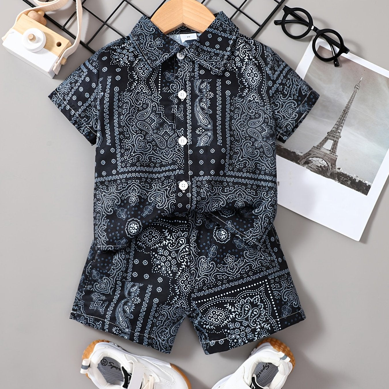2pcs Toddler Boys Paisley Shirt & Shorts Set for Summer