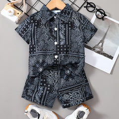 2pcs Toddler Boys Paisley Shirt & Shorts Set for Summer