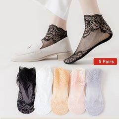 5 Pairs Floral Lace Short Socks Ankle Stockings