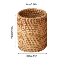 Handwoven Rattan Pen Holder Organizer Box for Home Office