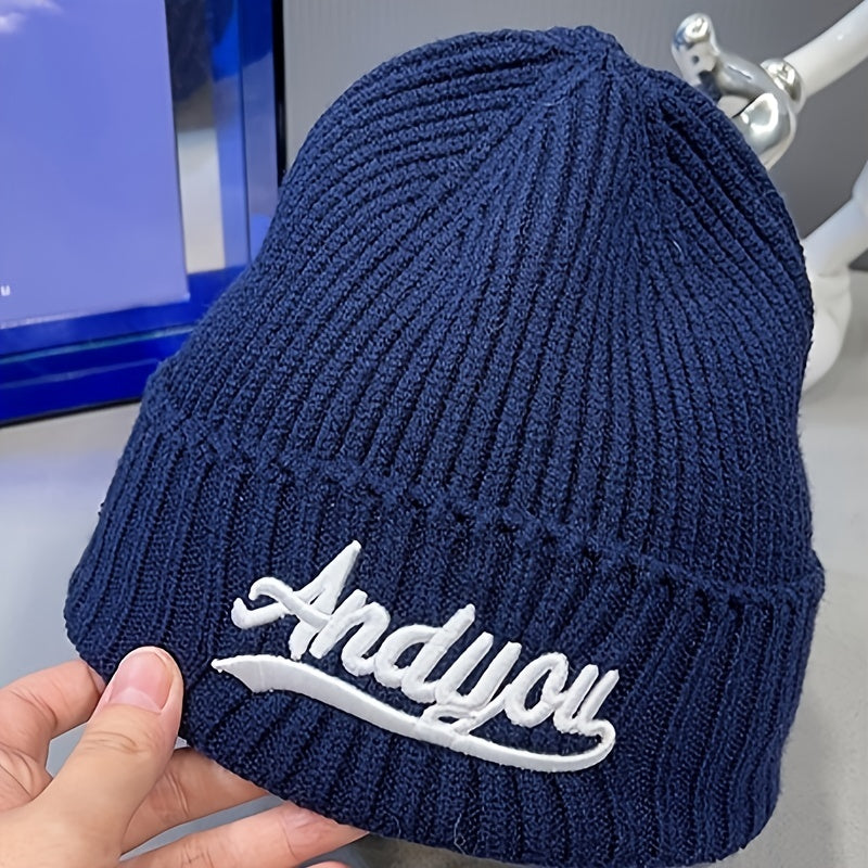 Embroidered Beanies For Women Men Unisex Chunky Hats Skull Cap