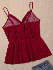 Polka Dot Ruffle Trim Cami Top V Neck Spaghetti Strap