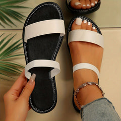 Women's Double Strap Slide Sandals Casual Slip On Flat Summer Shoes