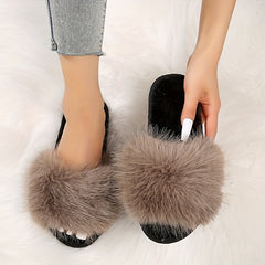 Fluffy Ball Decor Slippers Open Toe Lightweight Home Shoes