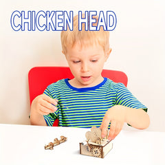 Wooden Chicken Pecking Rice Puzzle Toy with Linkage Gear Shake Handle