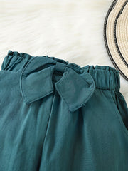 Girls Casual Bow Waist Capris Trousers