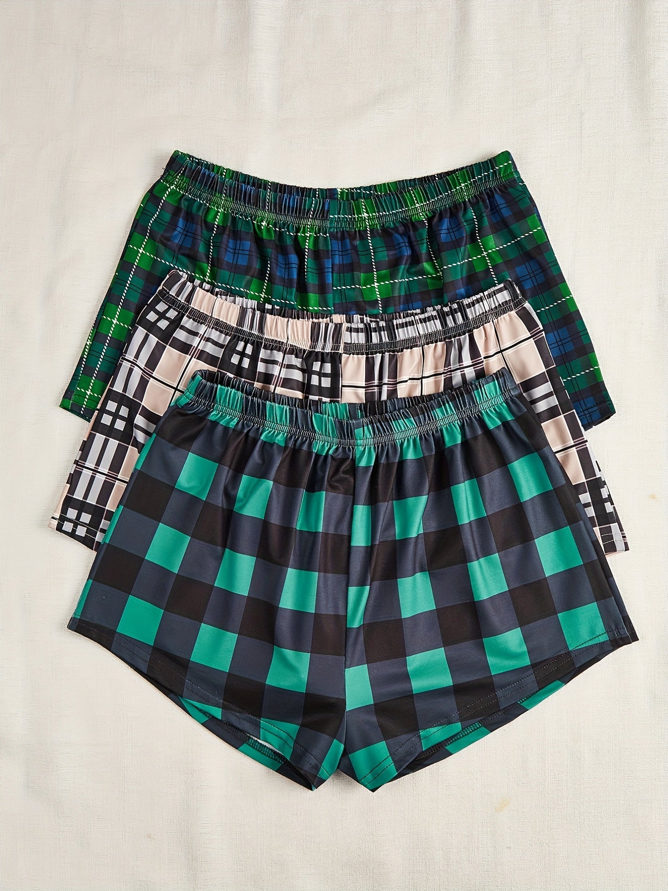 Casual Pajama Shorts Set Women's Plus Plaid Print 3pcs Set