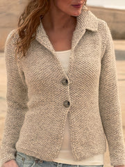 Solid Polo Collar Button Front Cardigan Casual Sweater