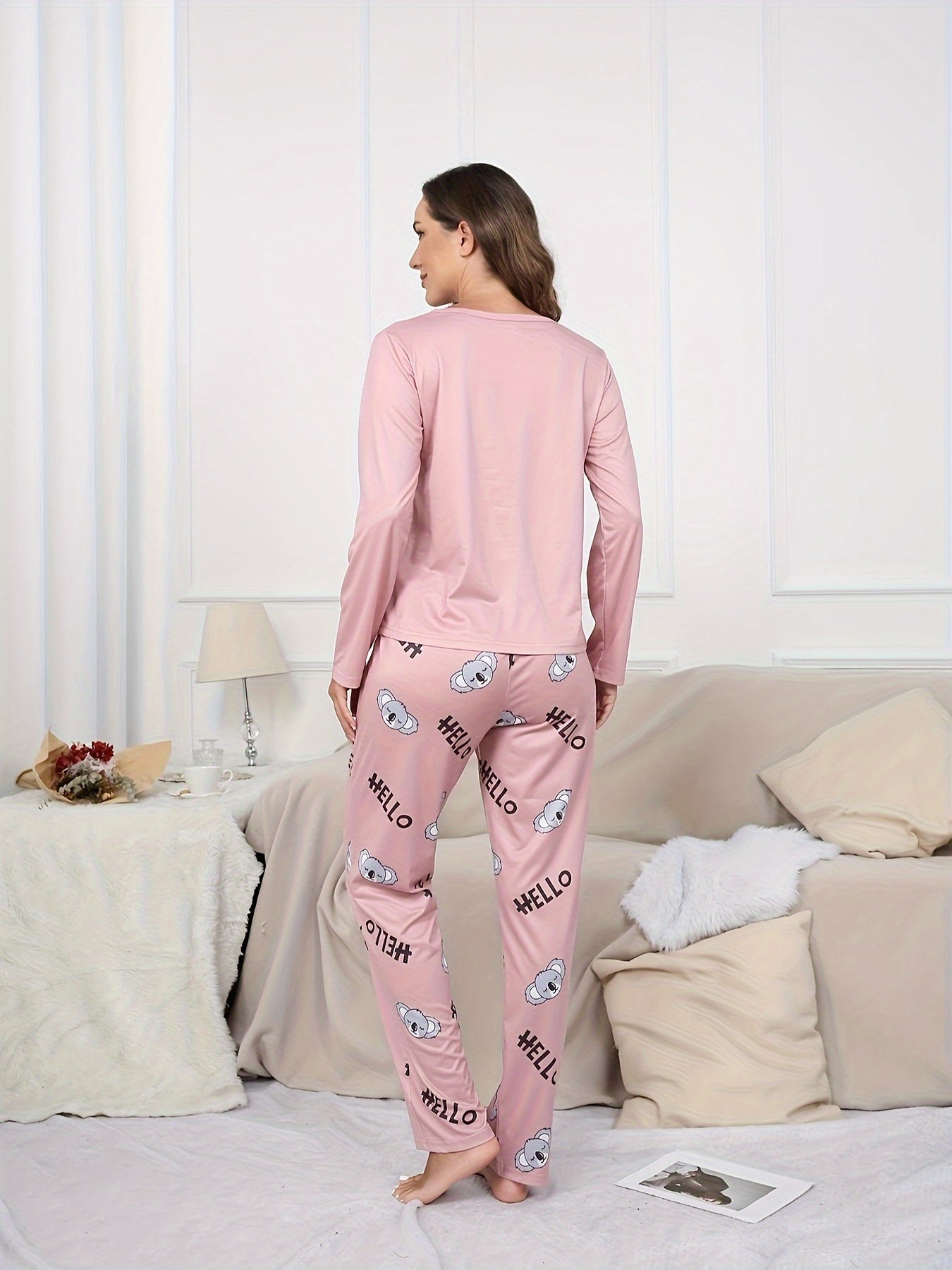 Koala Print Pajama Set Long Sleeve Top & Pants