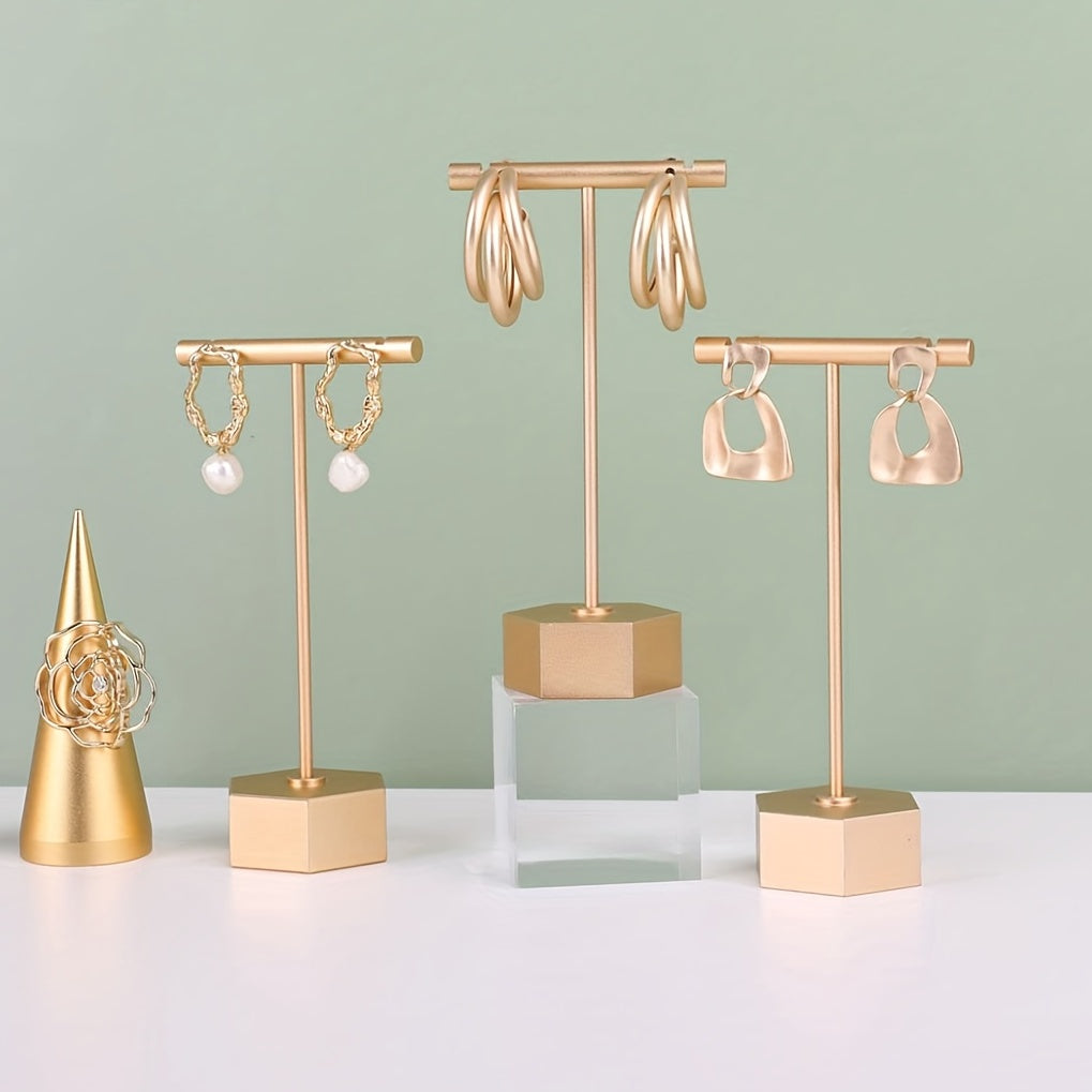 Golden Metal Earring T Bar Stand Retail Display Holder