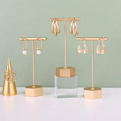 Golden Metal Earring T Bar Stand Retail Display Holder