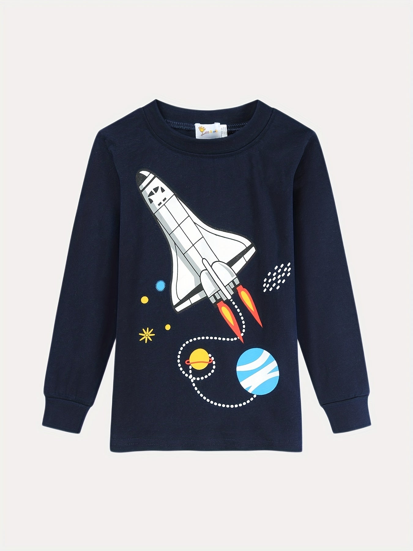 Boys Rocket Space Print Pajama Set Long Sleeve Top & Pants