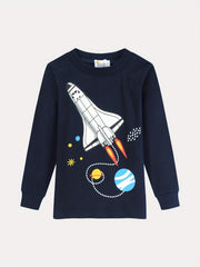Boys Rocket Space Print Pajama Set Long Sleeve Top & Pants