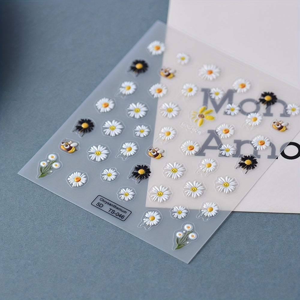5D Daisy Bee Nail Art Stickers, Self Adhesive Nail Decals
