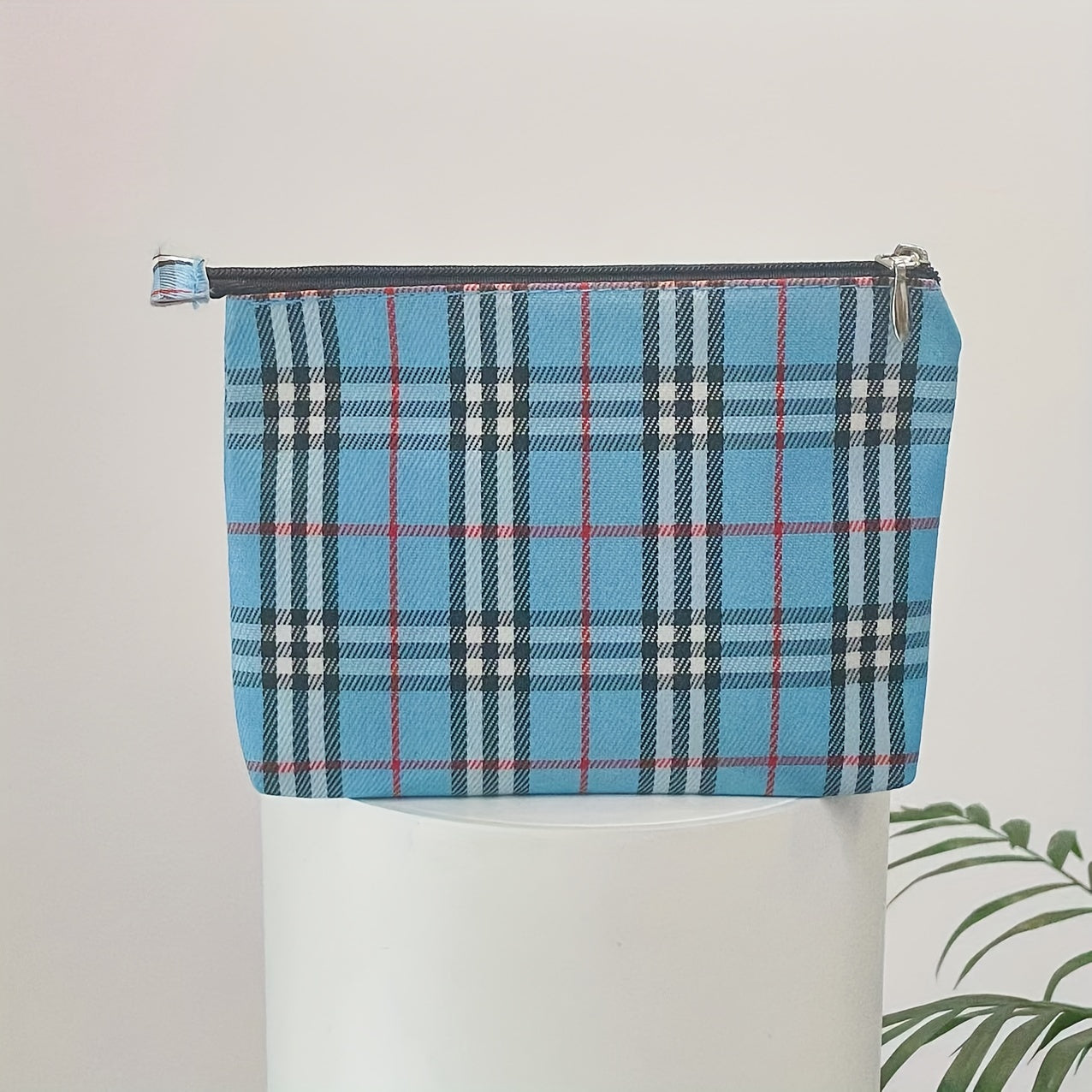 Men's Plaid Clutch Bag Business Card Zipper Coin Purse