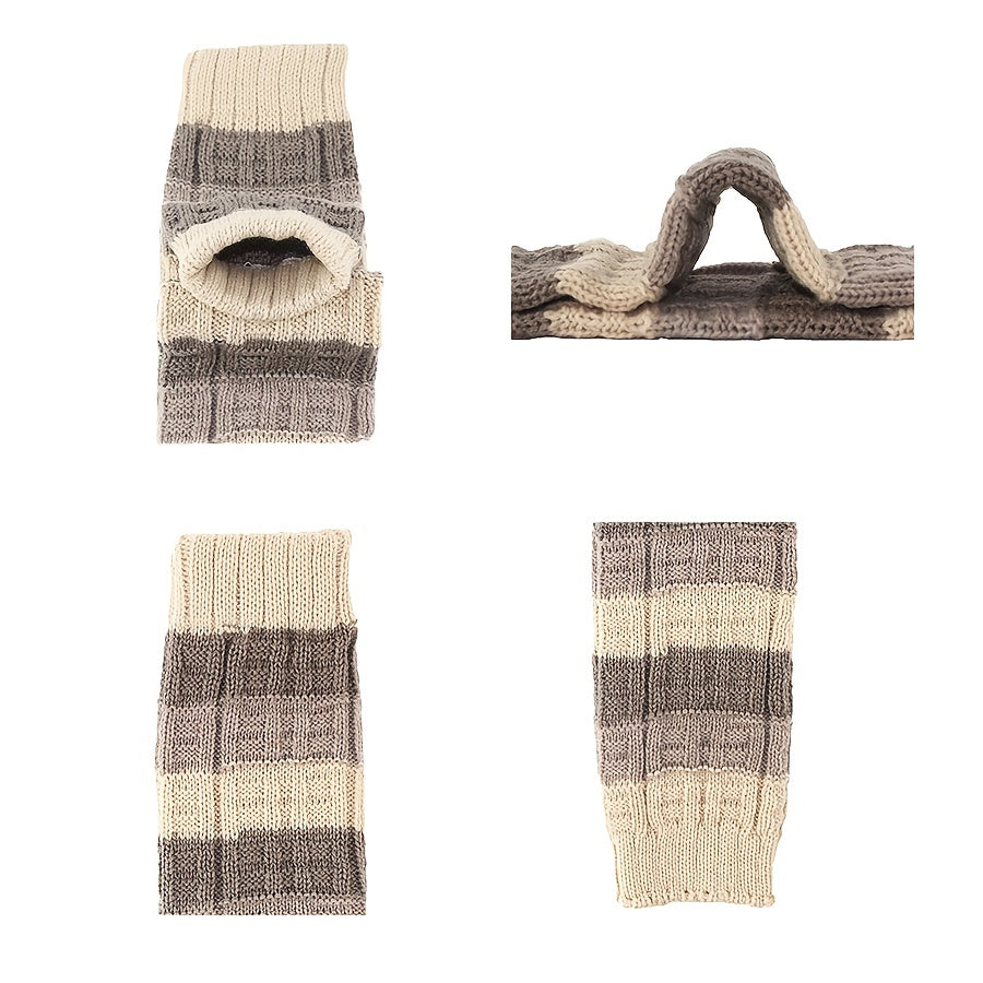 2 Pairs Striped Knitted Leg Warmers Warm Colorblock Knee High Socks