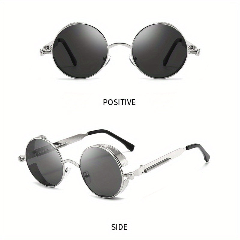 Vintage Steampunk Round Sunglasses UV400 Metal Shades in Case