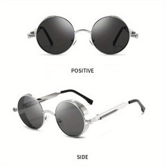 Vintage Steampunk Round Sunglasses UV400 Metal Shades in Case