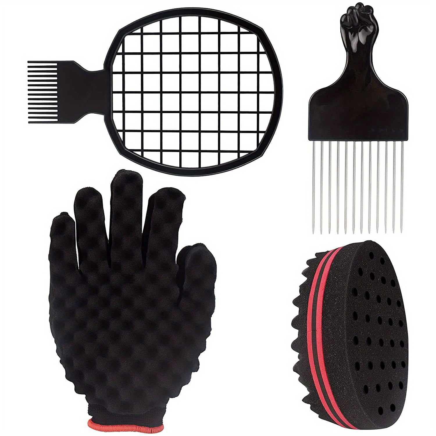 Hair Sponge Set Afro Hair Sponge Barber Brush Pick and Twist Comb for Girls