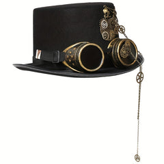 Heavy Metal Chain Steam Punk Hat With Skull Emblem for Halloween