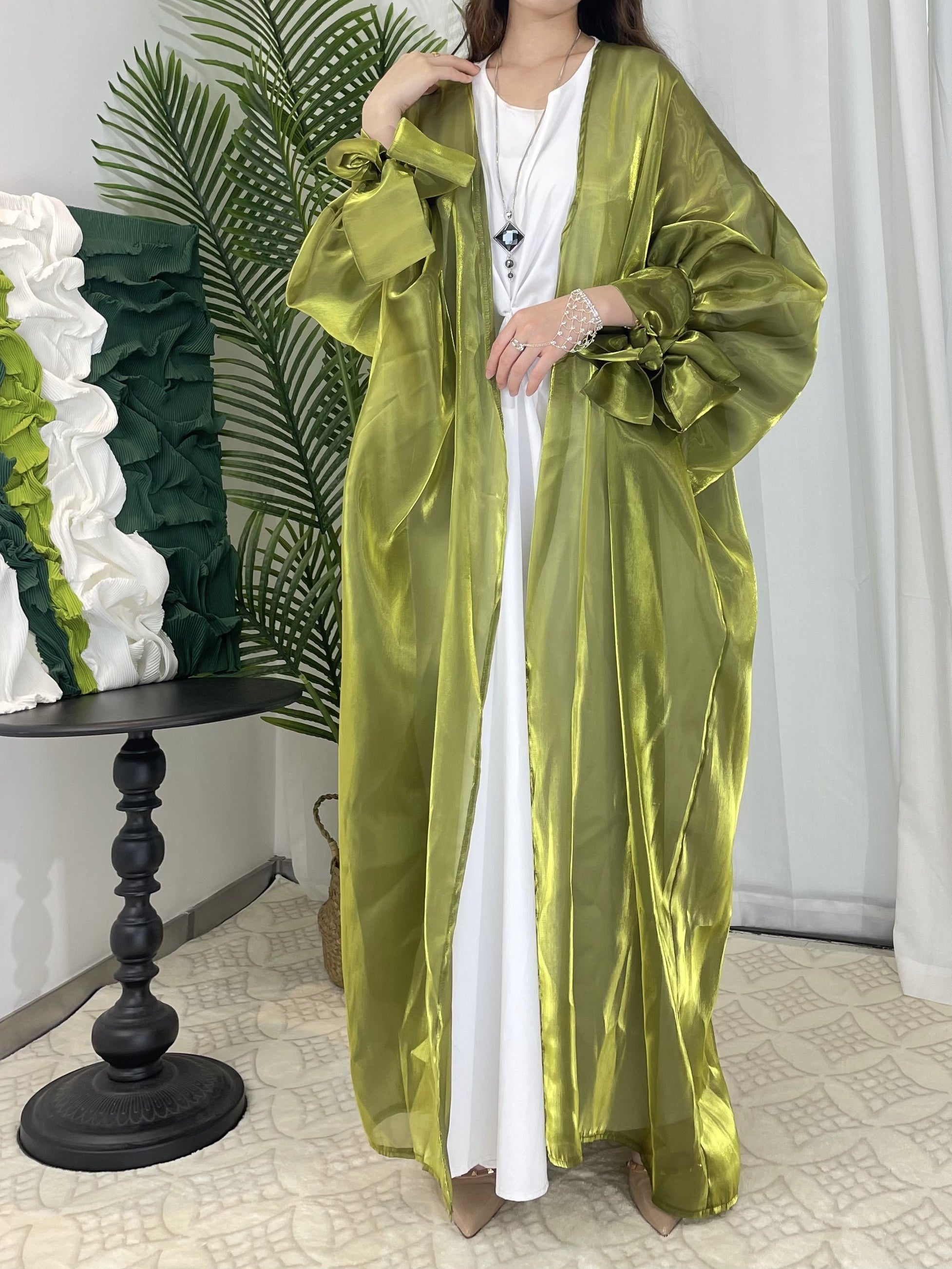 Organza Lantern Sleeve Open Front Robe