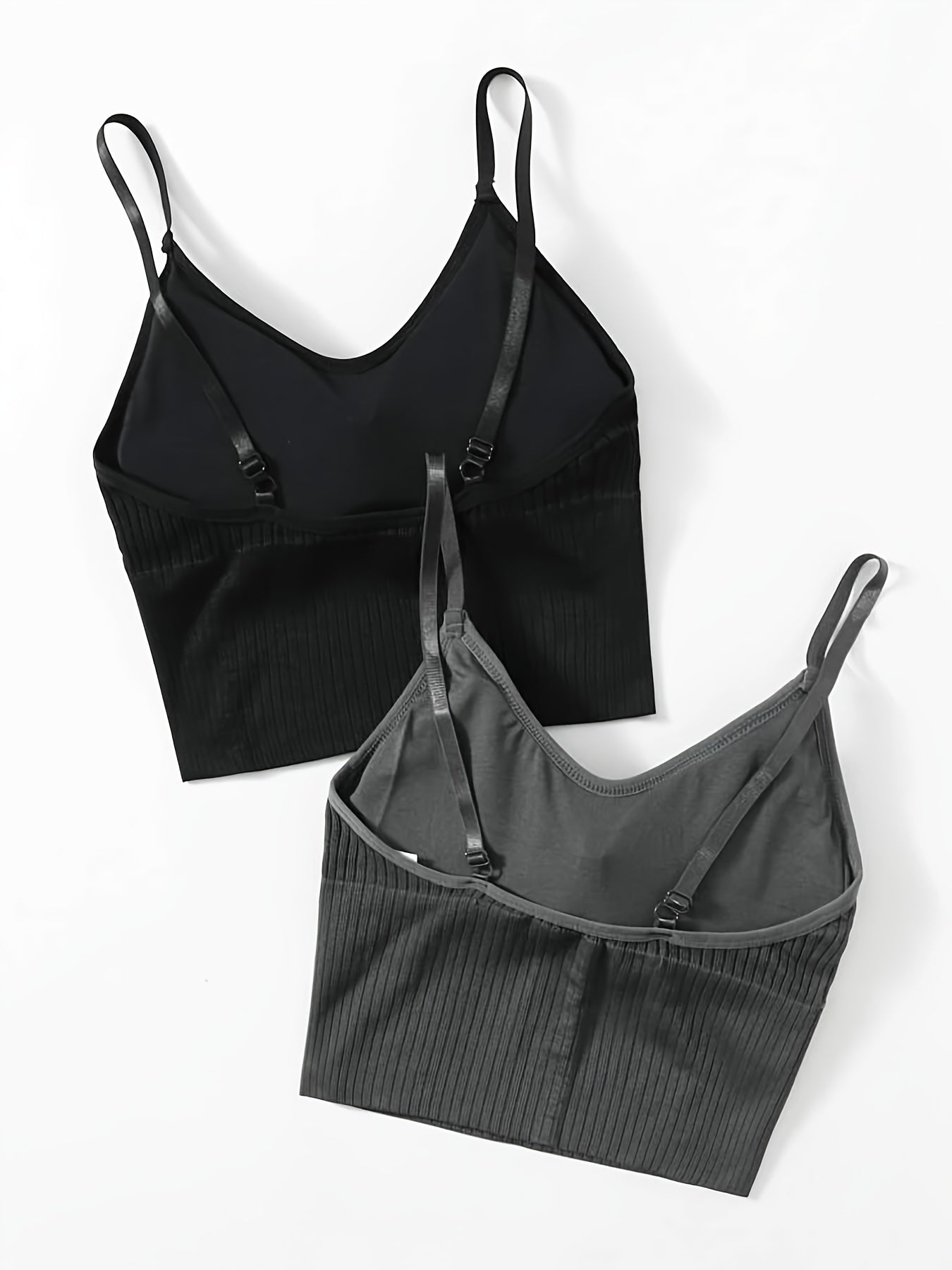 2pcs Solid Ribbed V Neck Cami Tops Sleeveless Lingerie