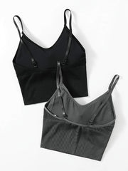 2pcs Solid Ribbed V Neck Cami Tops Sleeveless Lingerie