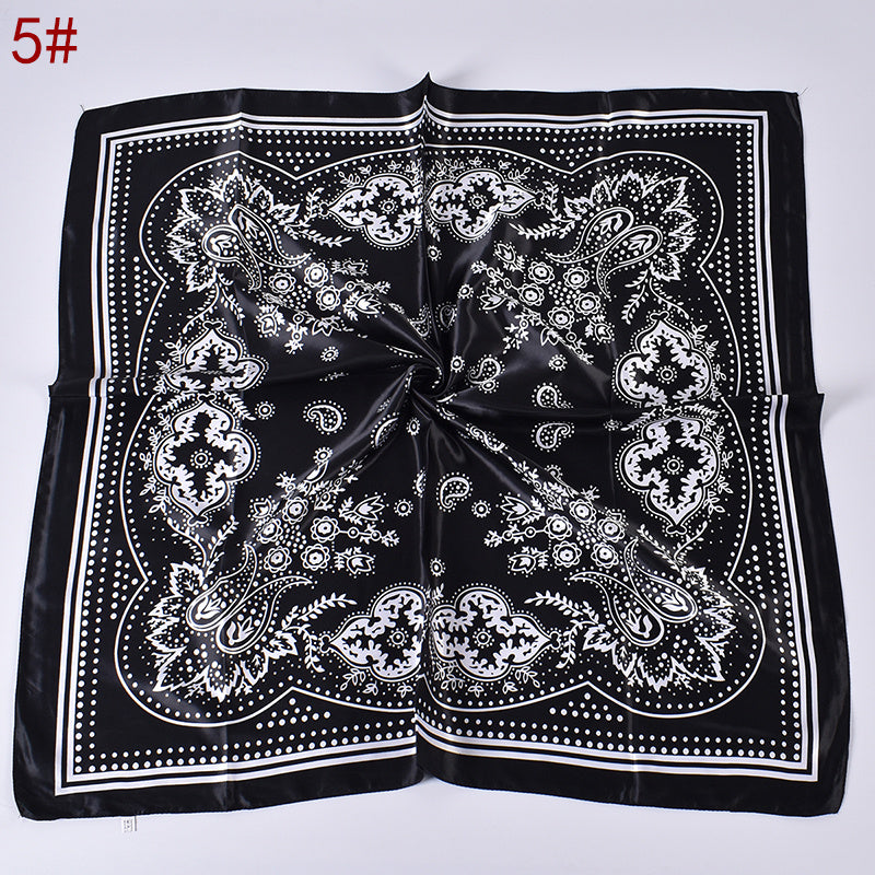 Women's Silk Head Scarf Floral Print Square Turban Lightweight Scarf