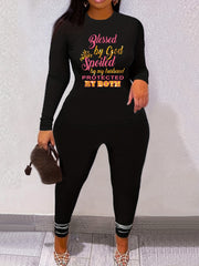 Glitter Crown & Letter Print Tee & Leggings 2pcs Set