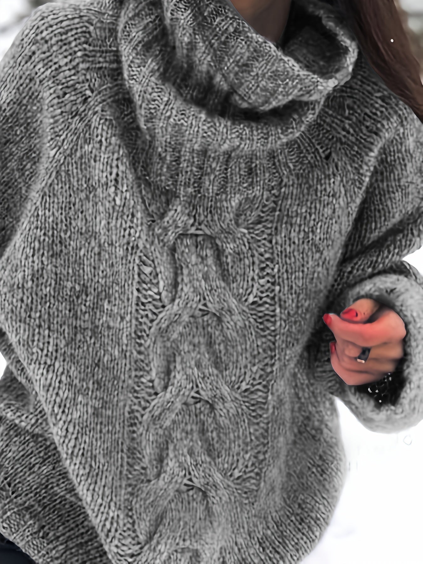 Solid Cable Long Sleeve Turtle Neck Sweater