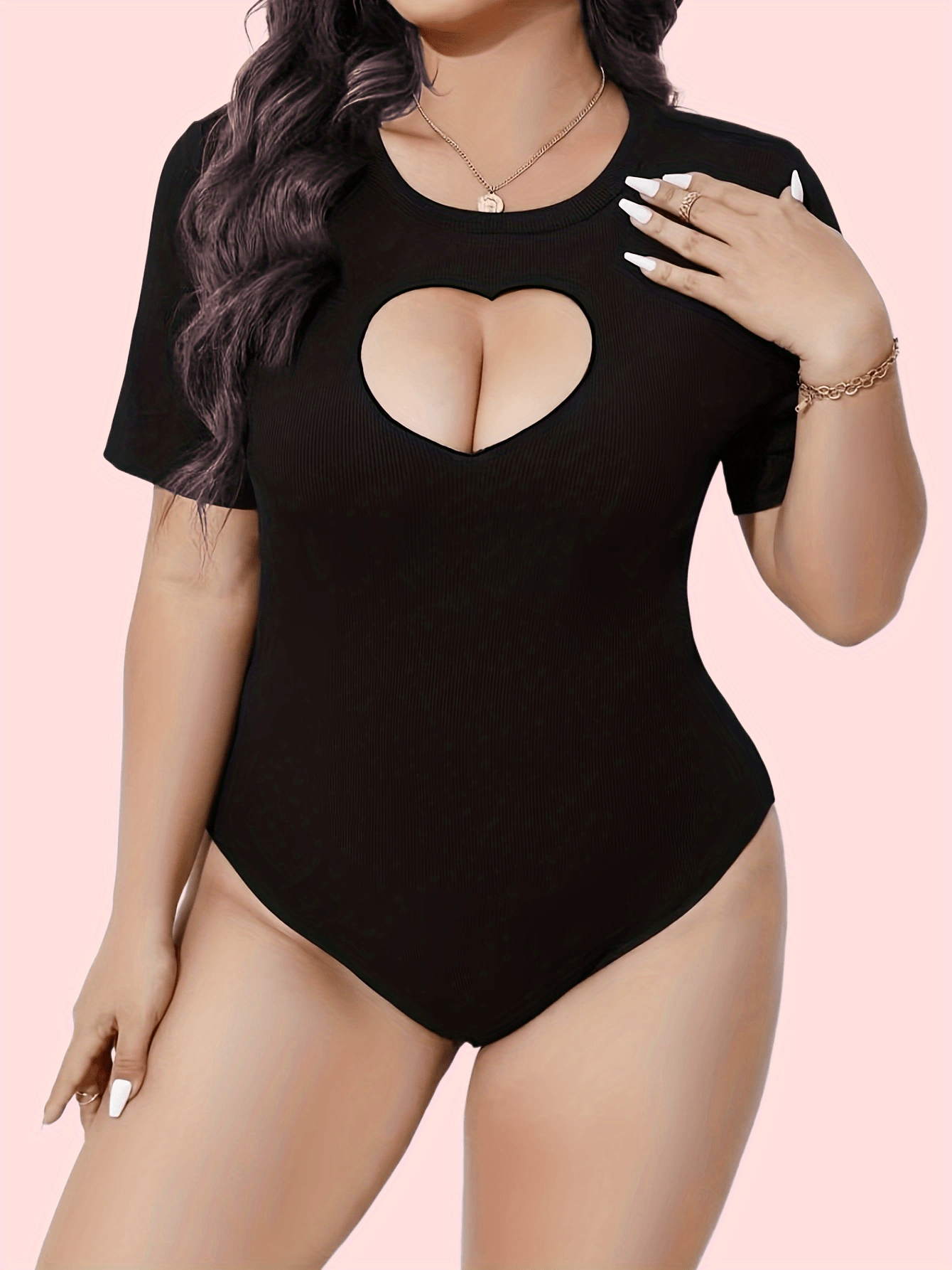Heart Shape Hole Bodysuit Sexy Slim Crew Neck Summer Bodysuit Women's Clothing