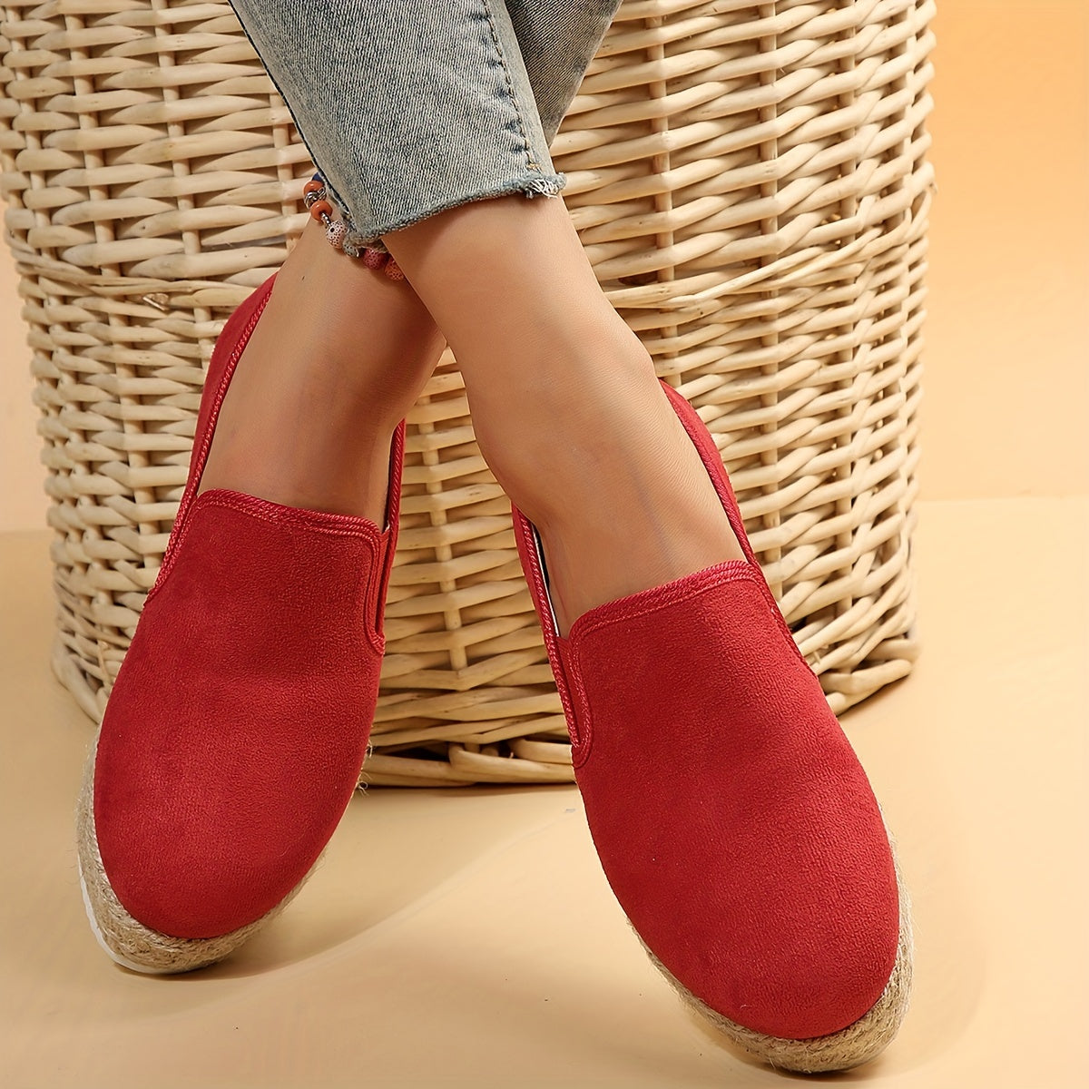 Women's Solid Espadrille Slip-On Flatform Shoes