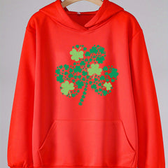Casual Clover Graphic Hoodie With Pocket For Girls St Patrick's