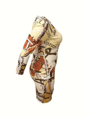 Plus Floral & Baroque Print Long Sleeve Midi Dress