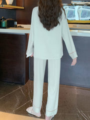 Plaid Pajamas Set Button Up Blouse Top & Pants