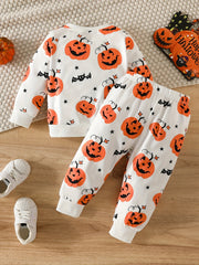 Baby Boy Pumpkin Print Halloween 2pcs Set
