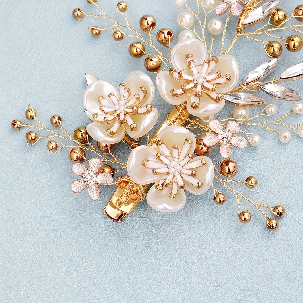 Flower & Pearl Hair Clip Barrette Bridal Wedding Headwear